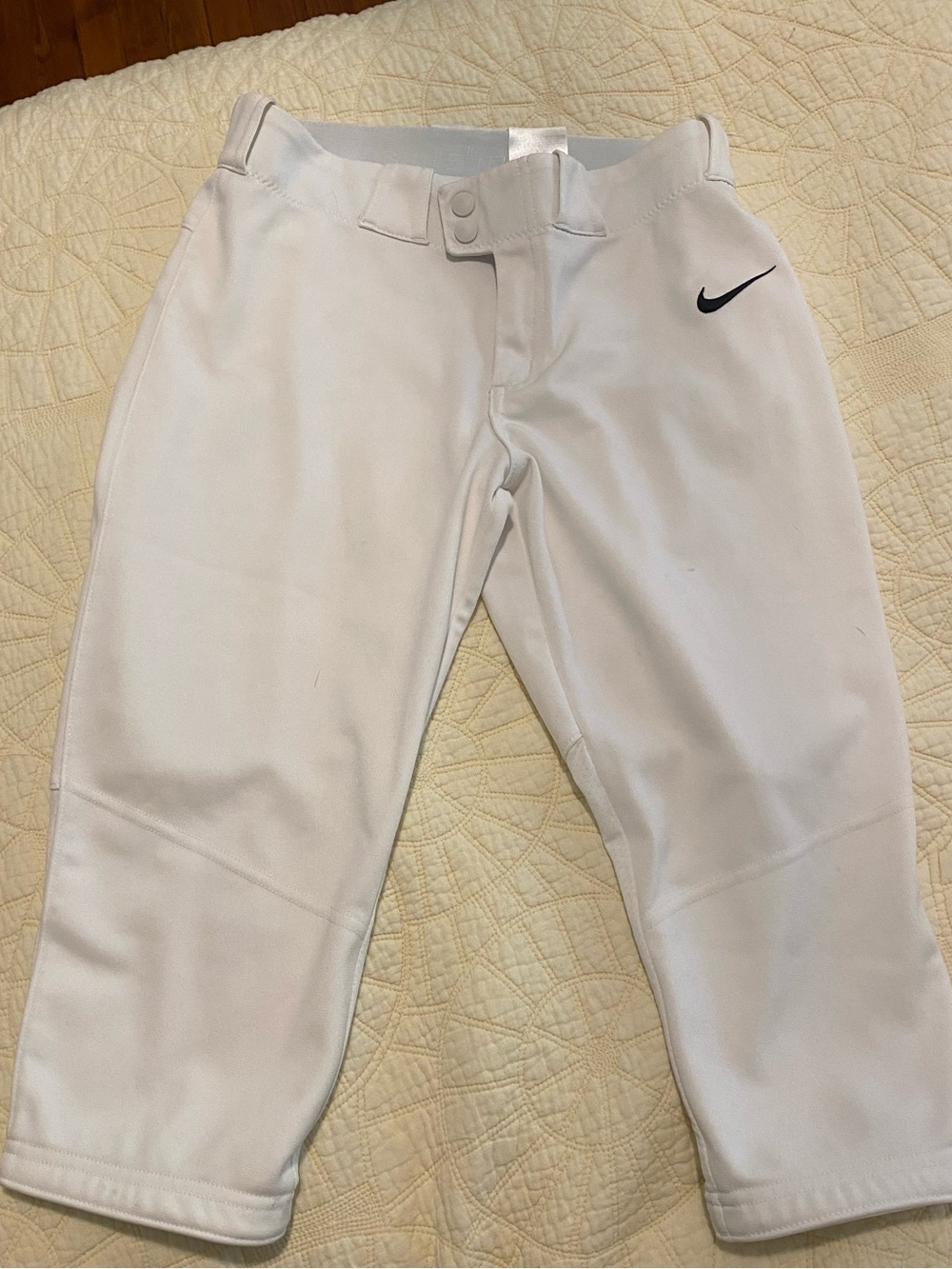 Nike Kids White Baseball/Softball Pants with Black Swoosh